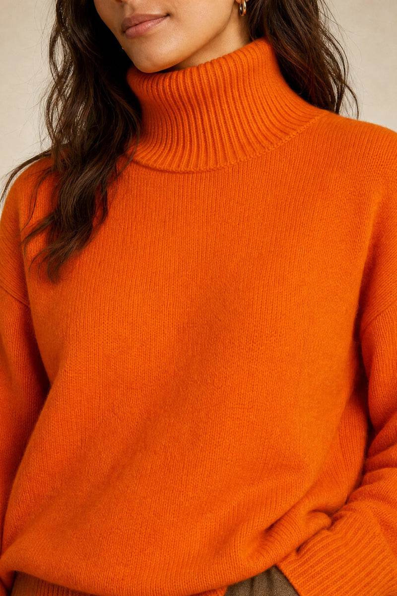 Nova | Cashmere-Feel Turtleneck Sweater in Orange, fabric close-up