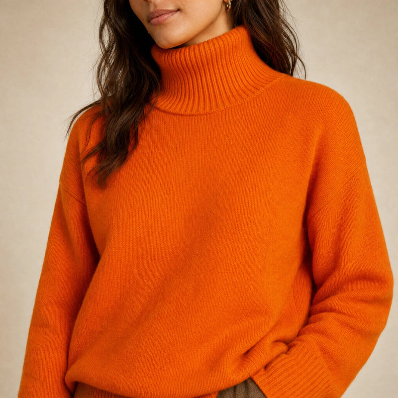 Nova | Women's Cashmere-Feel Turtleneck Sweater in Orange, view 4