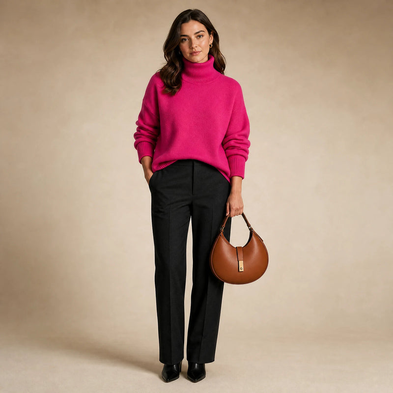 Nova | Women's Cashmere-Feel Turtleneck Sweater in Pink, view 1