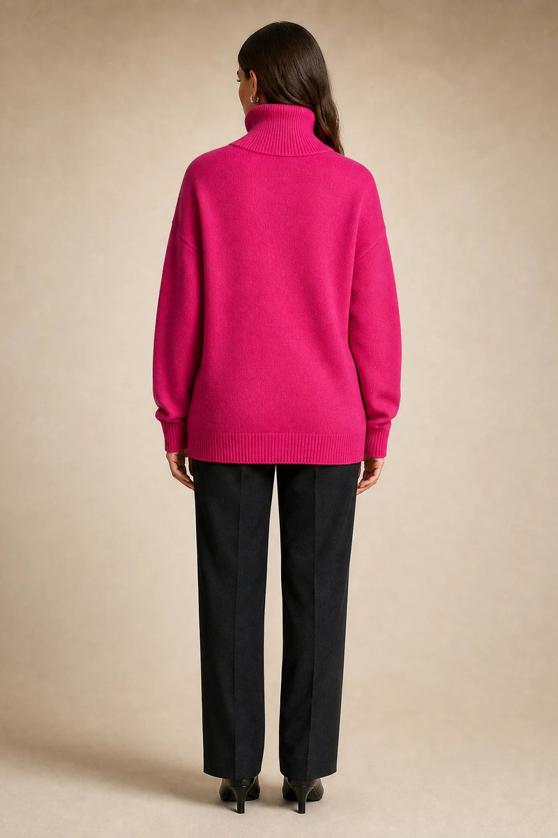 Nova | Cashmere-Feel Turtleneck Sweater in Pink, studio side view