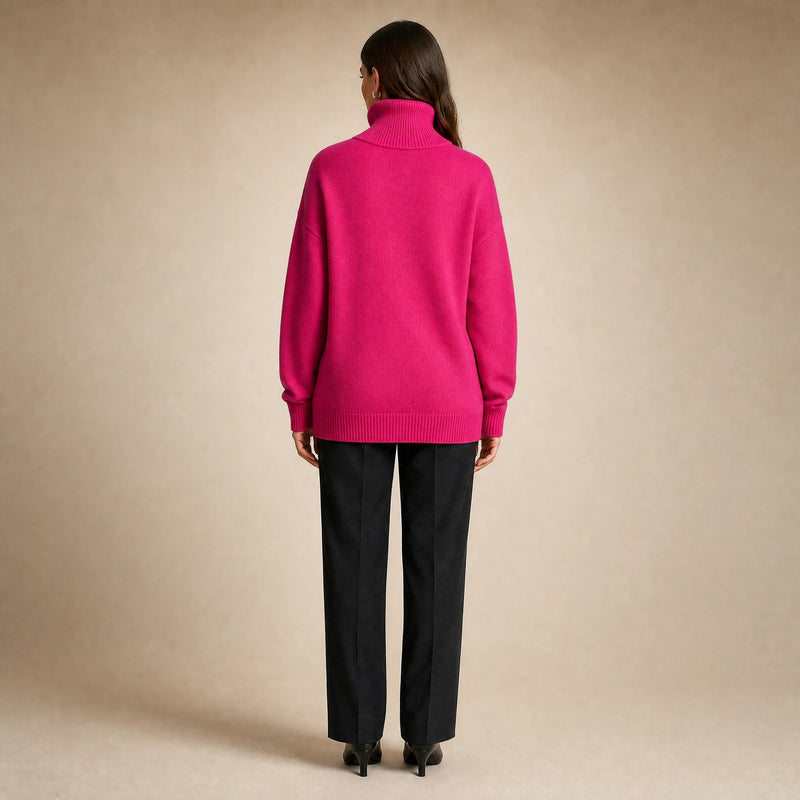 Nova | Women's Cashmere-Feel Turtleneck Sweater in Pink, view 2