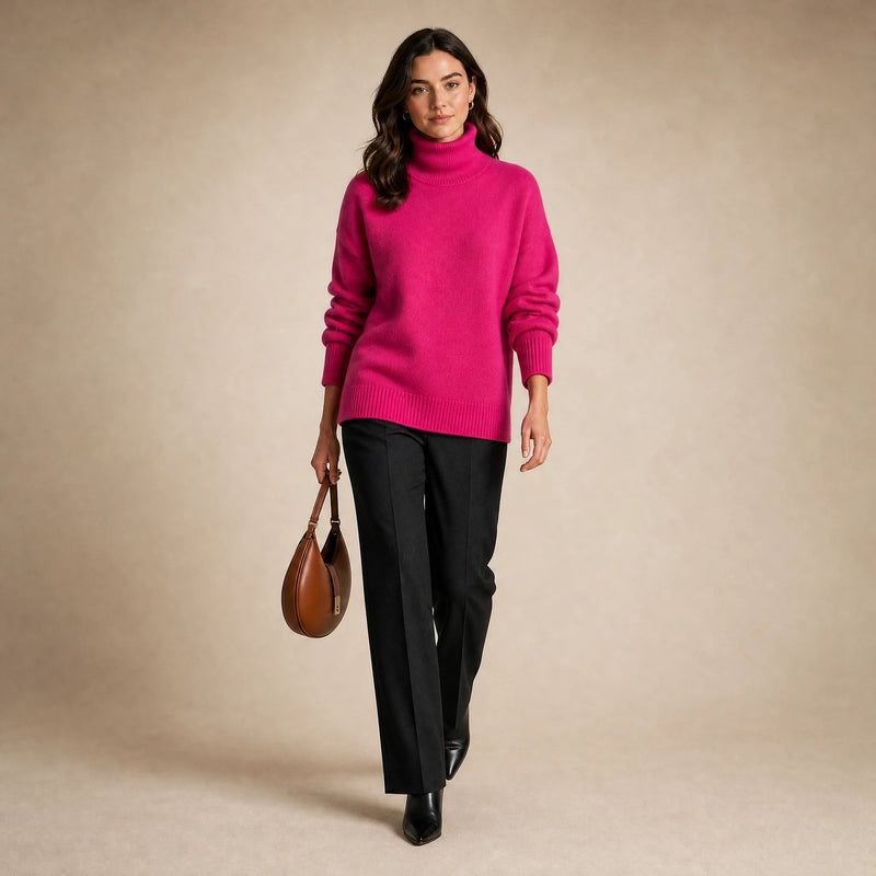 Nova | Women's Cashmere-Feel Turtleneck Sweater in Pink, view 3