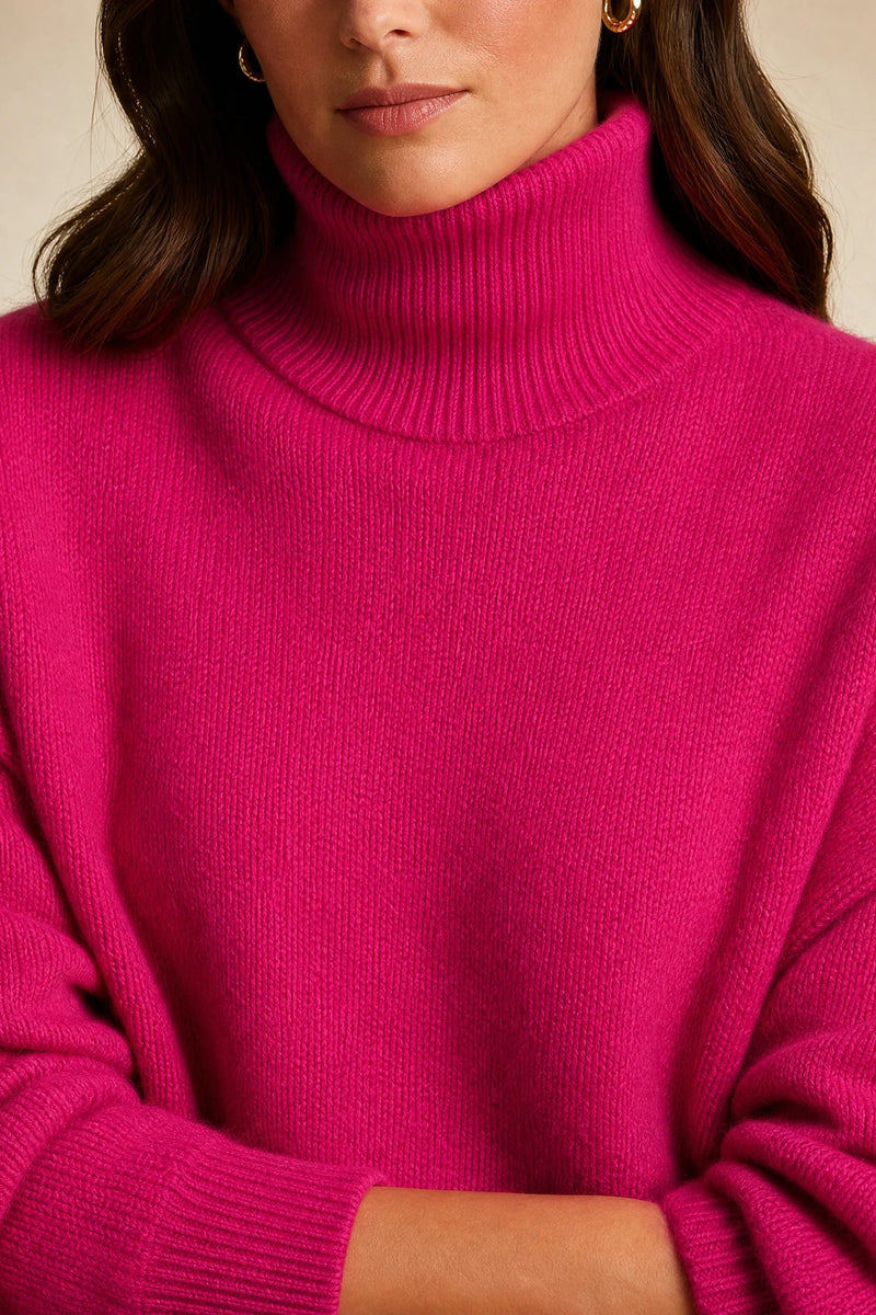 Nova | Cashmere-Feel Turtleneck Sweater in Pink, fabric close-up