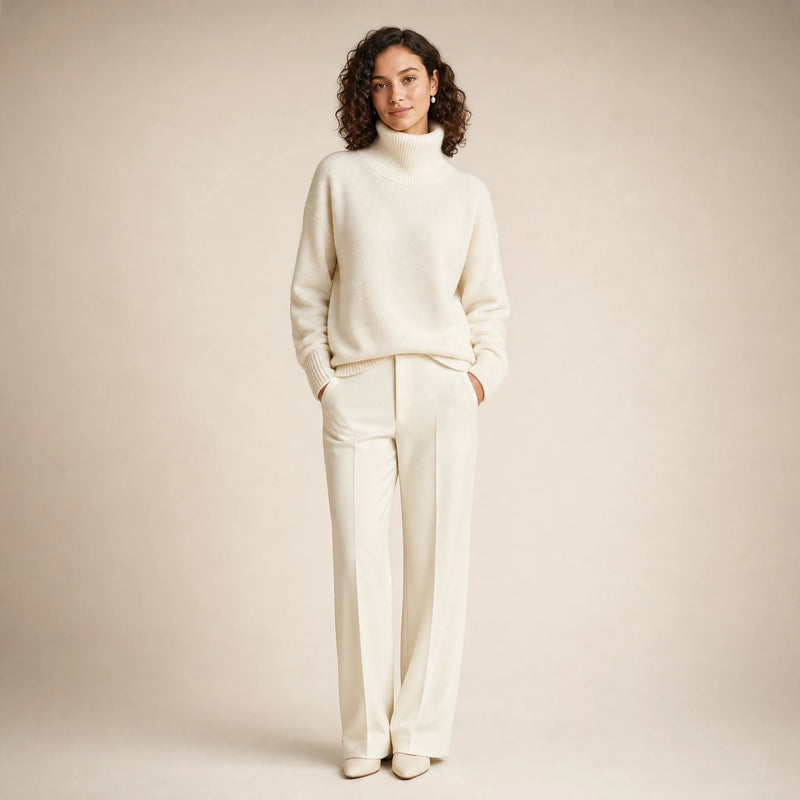 Nova | Women's Cashmere-Feel Turtleneck Sweater in White, view 1