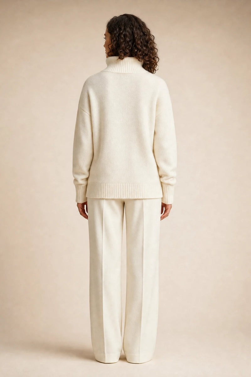 Nova | Cashmere-Feel Turtleneck Sweater in White, studio side view