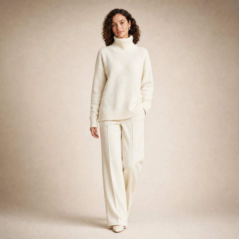 Nova | Women's Cashmere-Feel Turtleneck Sweater in White, view 3