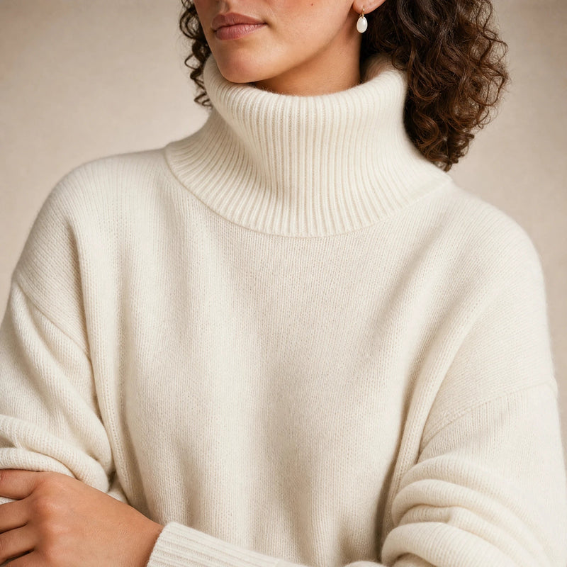 Nova | Women's Cashmere-Feel Turtleneck Sweater in White, view 4