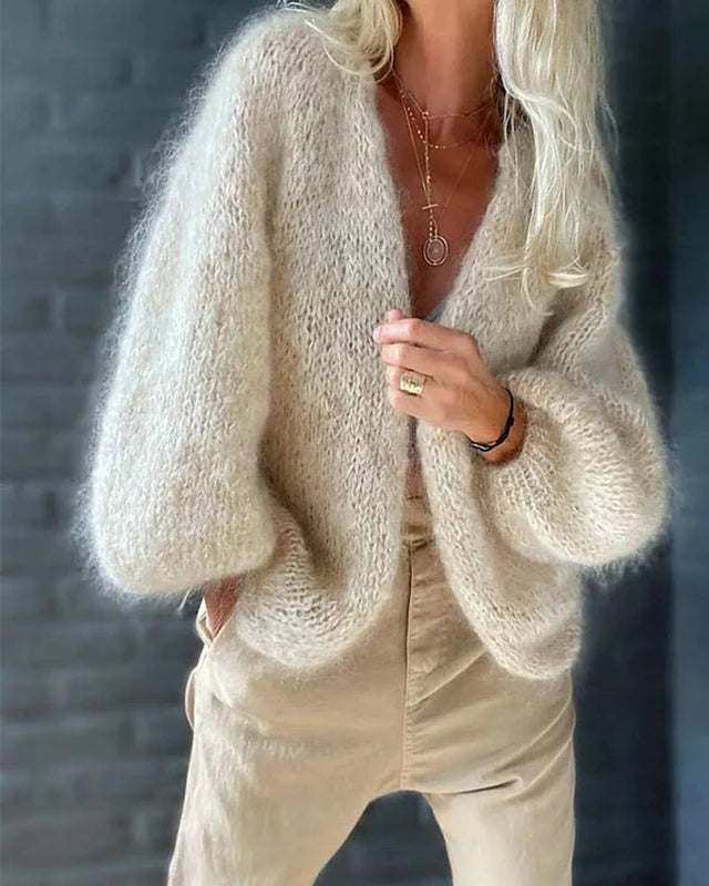Olga | Strikket cardigan i Beige, forfra
