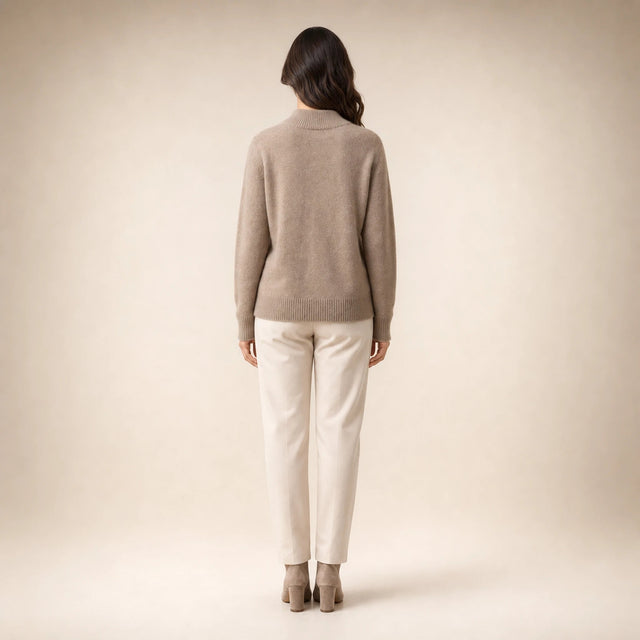 Olivia | Women's Cashmere-Feel Mock Neck Sweater, Classic Fit in Brown, view 2