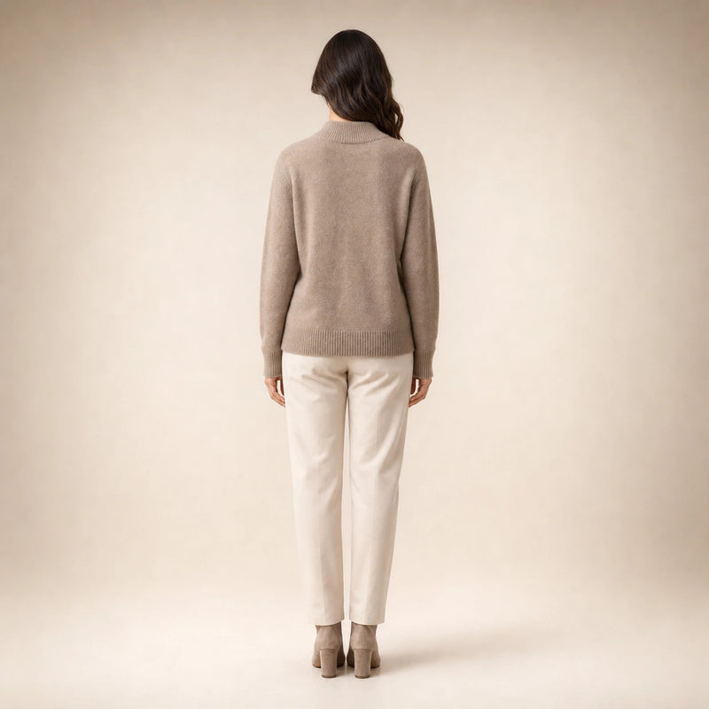 Olivia | Women's Cashmere-Feel Mock Neck Sweater, Classic Fit in Brown, view 2