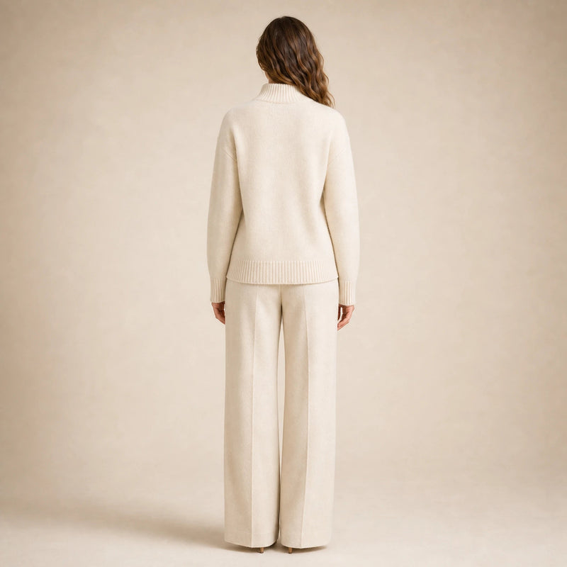Olivia | Women's Cashmere-Feel Mock Neck Sweater, Classic Fit in Cream, view 2
