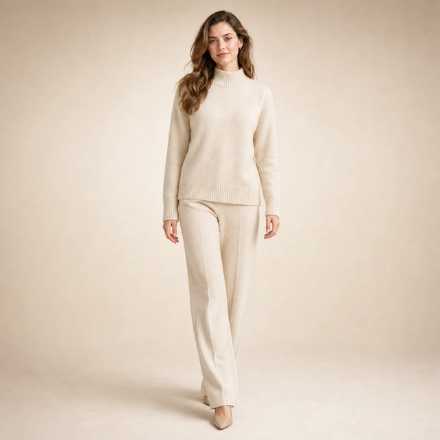 Olivia | Women's Cashmere-Feel Mock Neck Sweater, Classic Fit in Cream, view 3