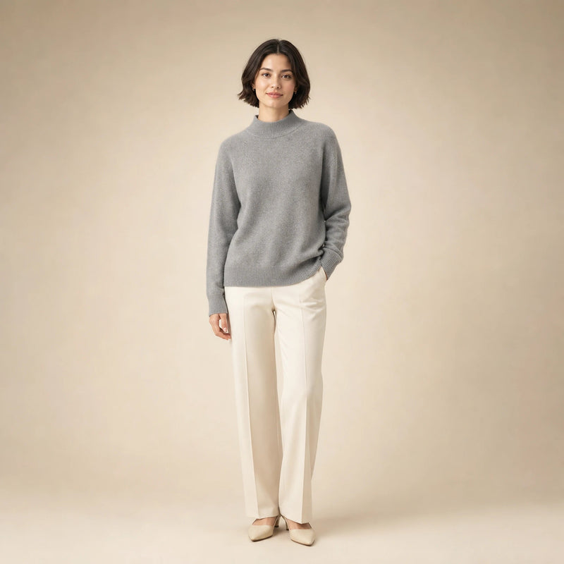 Olivia | Women's Cashmere-Feel Mock Neck Sweater, Classic Fit in Gray, view 1