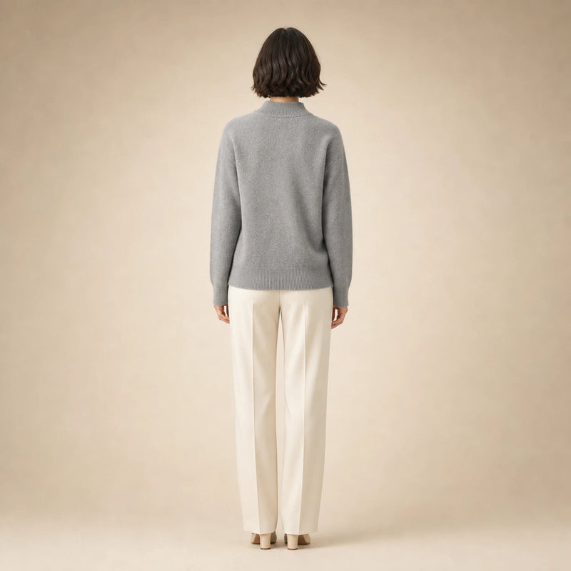 Olivia | Women's Cashmere-Feel Mock Neck Sweater, Classic Fit in Gray, view 2