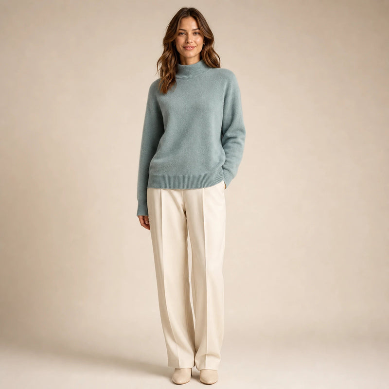 Olivia | Women's Cashmere-Feel Mock Neck Sweater, Classic Fit in Green, view 1