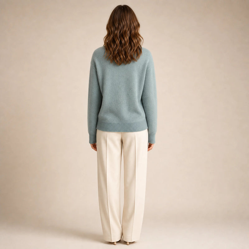 Olivia | Women's Cashmere-Feel Mock Neck Sweater, Classic Fit in Green, view 2