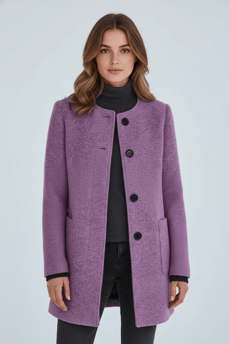 Patricia | Uld-look Bouclé Frakke i Beige, bagfra