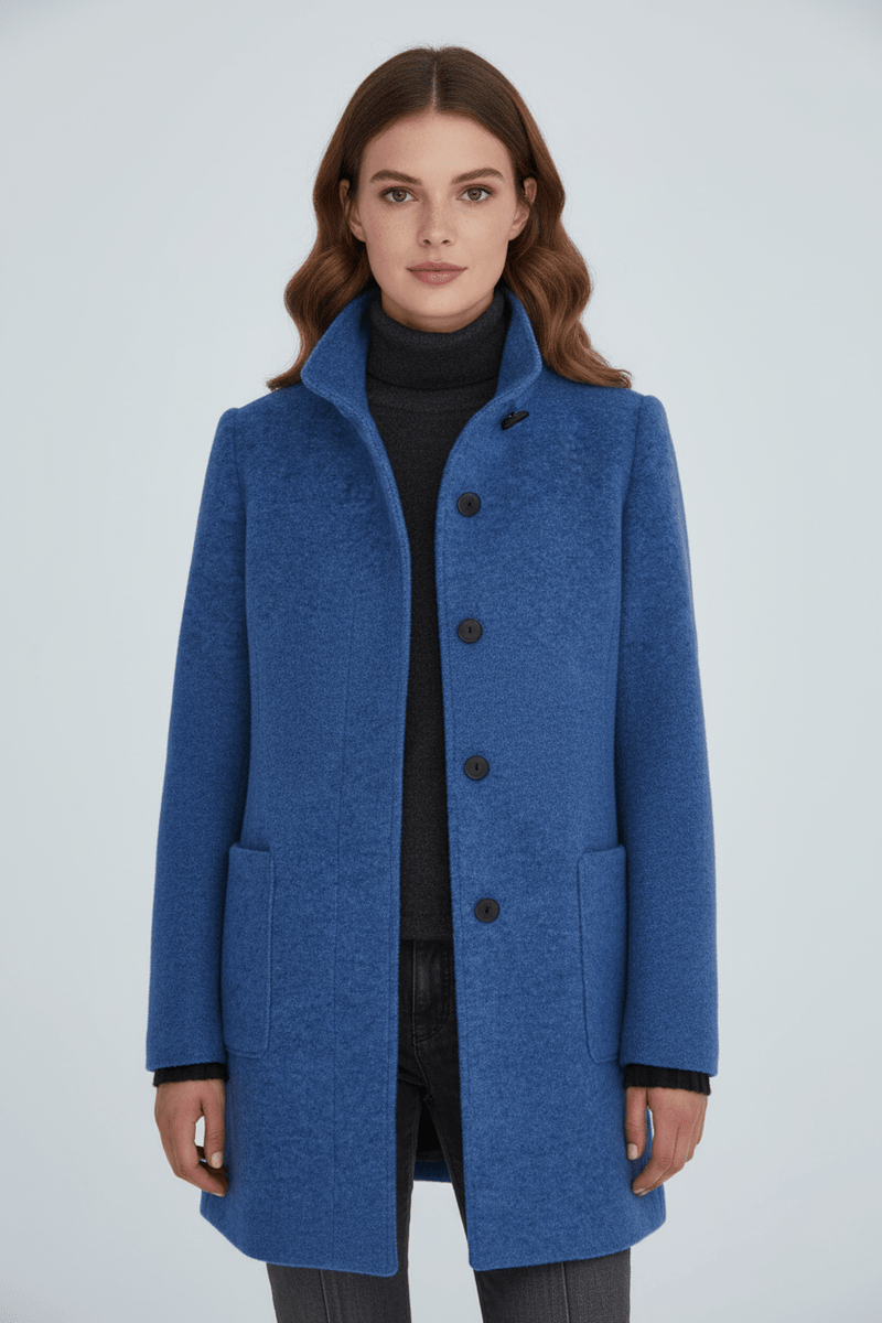 Patricia | Uld-look Bouclé Frakke i Blå, forfra