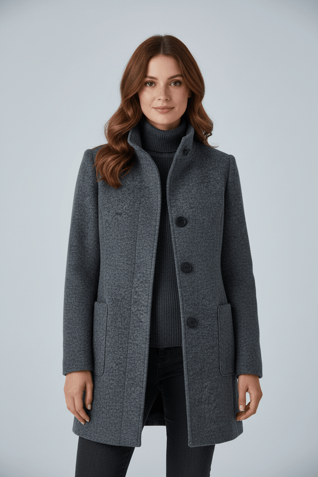 Patricia | Uld-look Bouclé Frakke i Grå, forfra