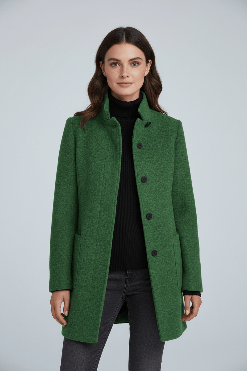 Patricia | Uld-look Bouclé Frakke i Grøn, forfra