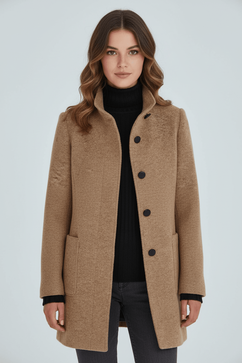 Patricia | Uld-look Bouclé Frakke i Khaki, fra siden