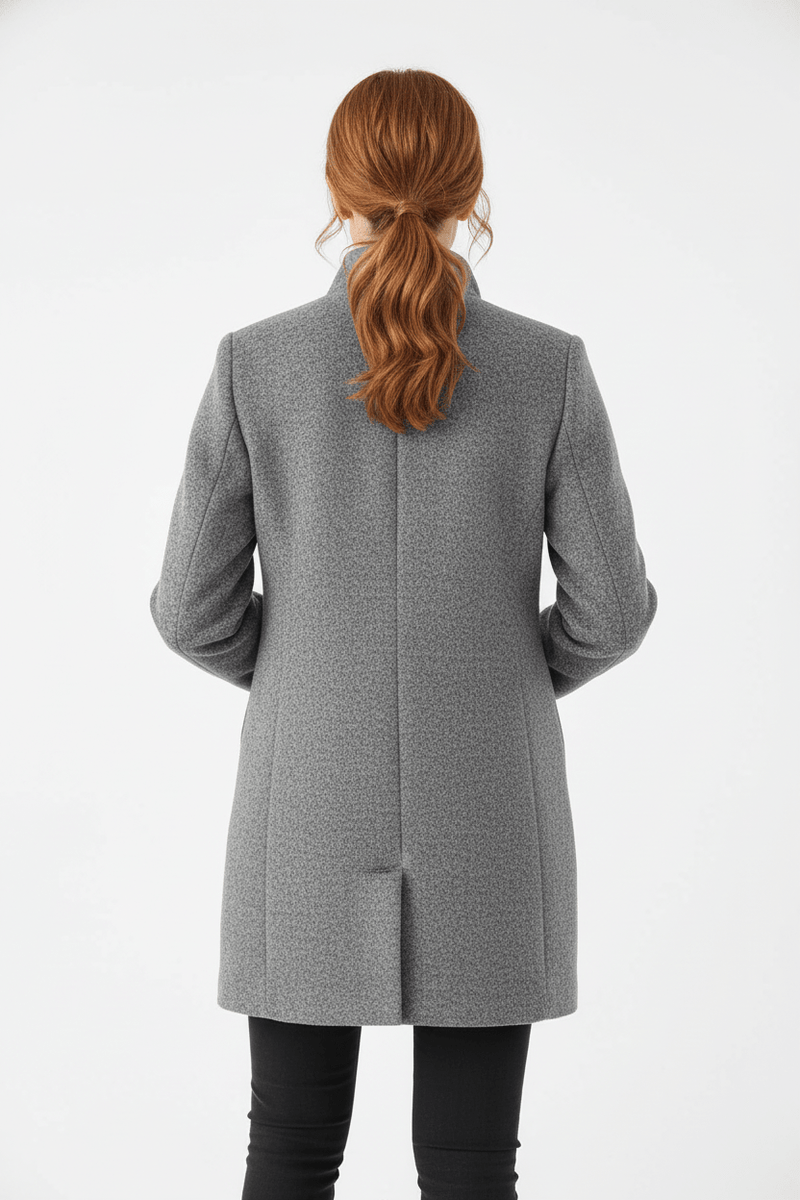 Patricia | Uld-look Bouclé Frakke i Lysegrå, bagfra