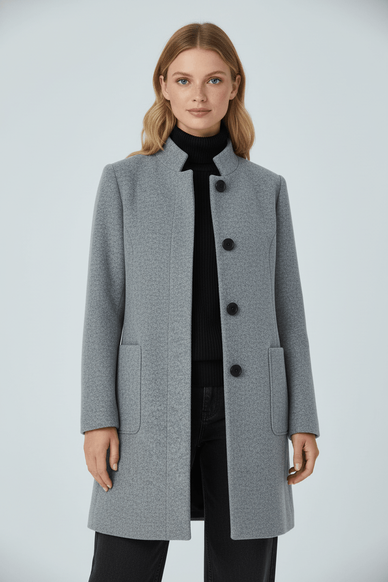 Patricia | Uld-look Bouclé Frakke i Lysegrå, forfra