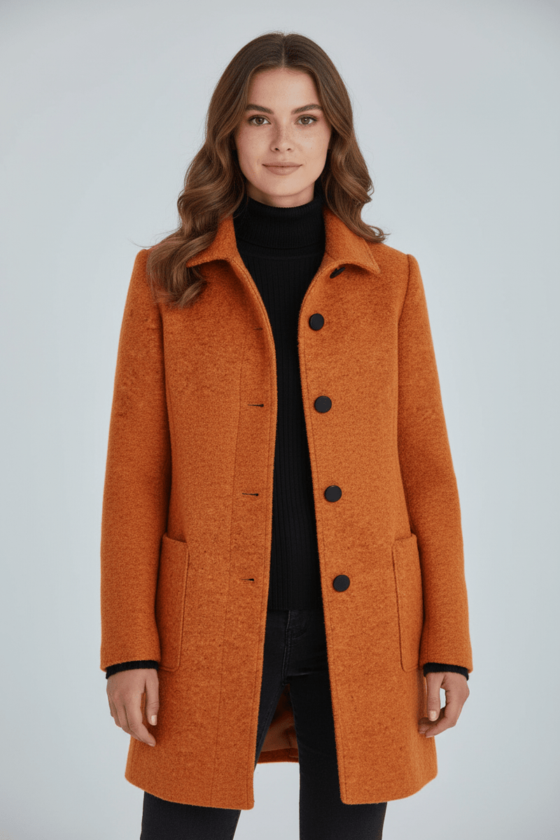 Patricia | Uld-look Bouclé Frakke i Orange, forfra