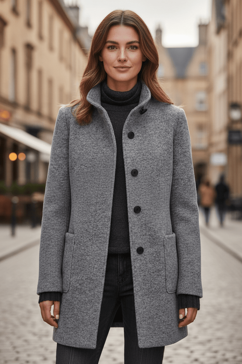 Patricia | Uld-look Bouclé Frakke i Lilla, bagfra