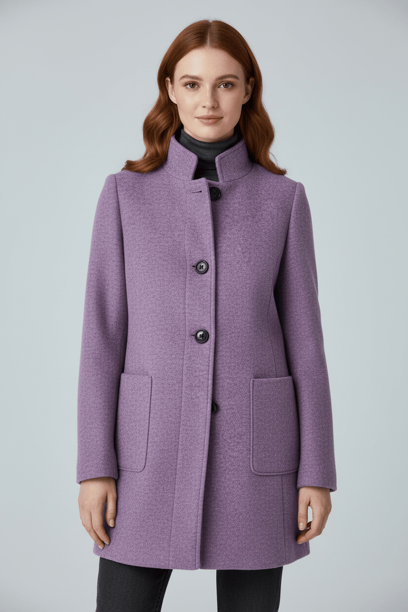 Patricia | Uld-look Bouclé Frakke i Lilla, forfra