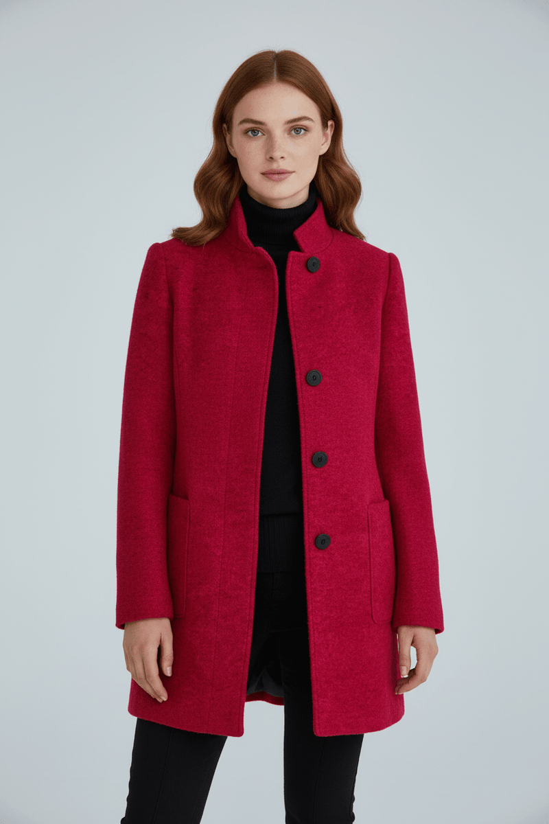 Patricia | Uld-look Bouclé Frakke i Rød, forfra