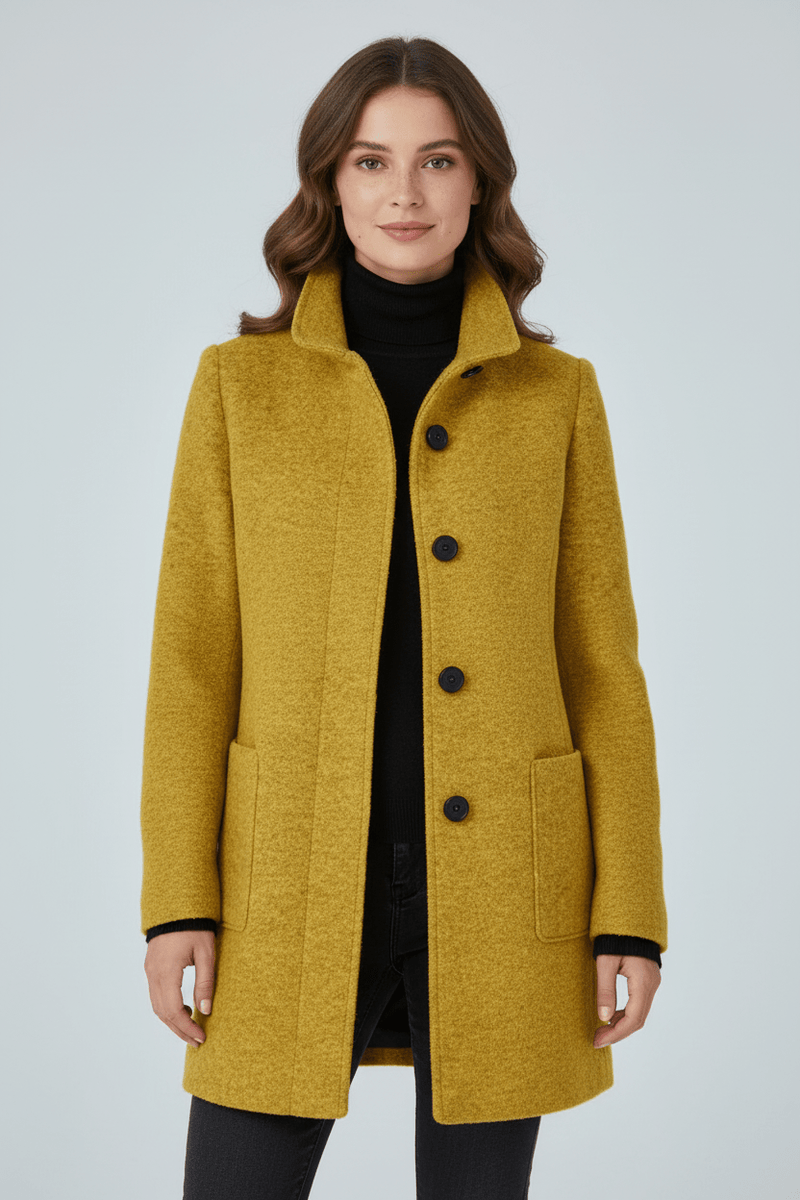 Patricia | Uld-look Bouclé Frakke i Gul, forfra