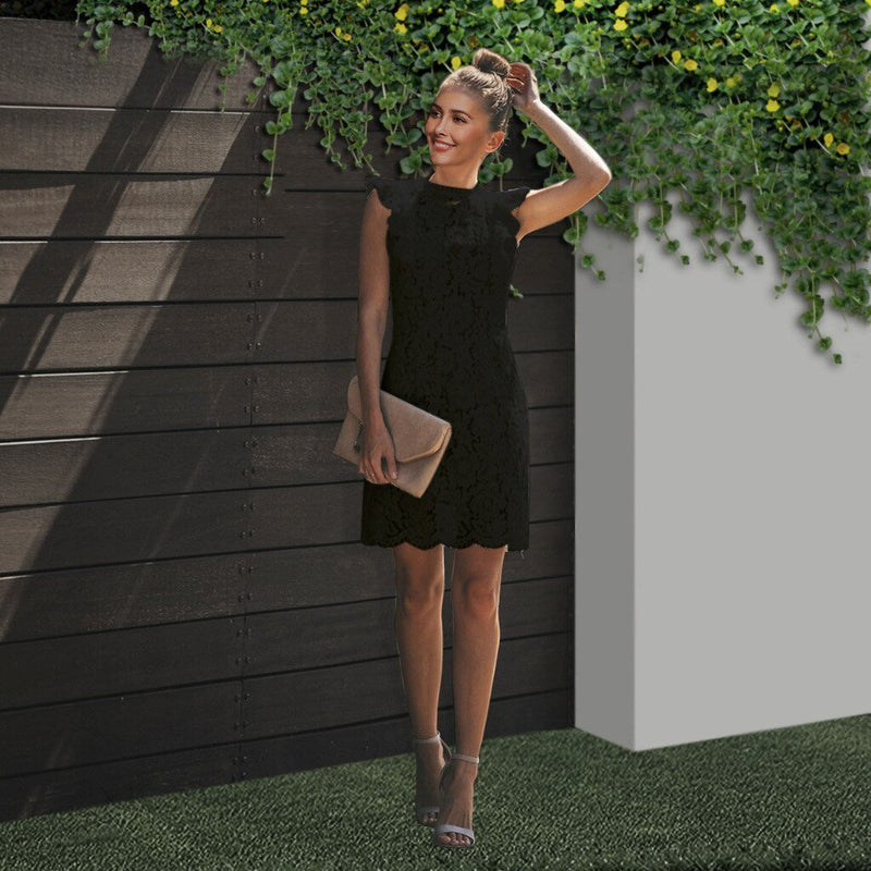 Petra | Blomsterblonde Sheath-kjole i Sort, forfra