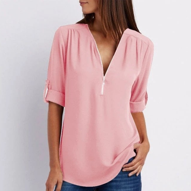 Pippa | Bluse med lynlås i Rosa, forfra