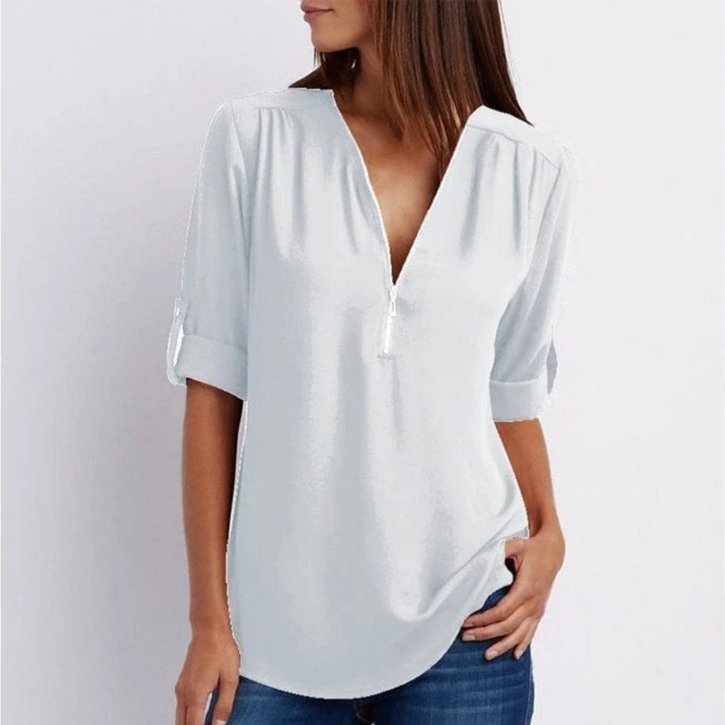 Pippa | Bluse med lynlås i Hvid, forfra