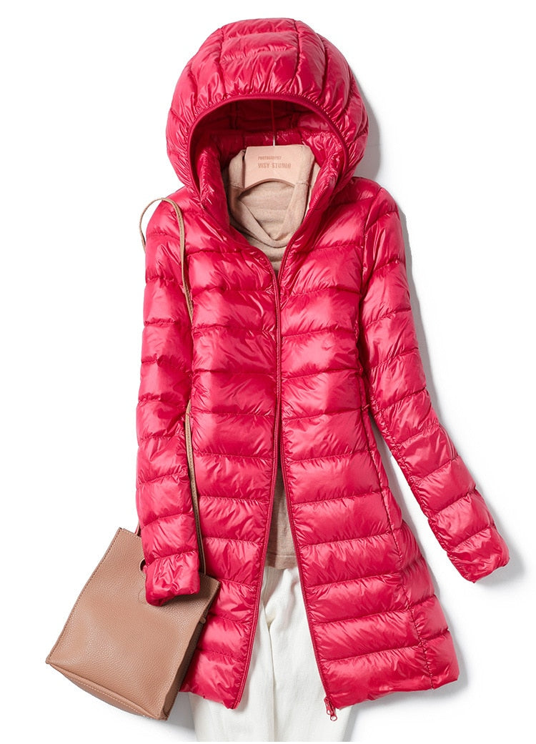 Rebecca | Lang vinterjakke i Rød, forfra