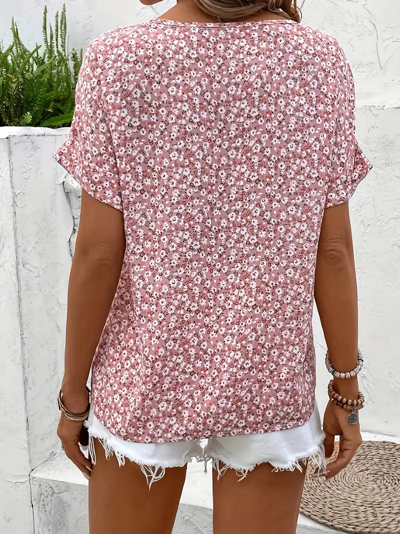 Remi | Bluse med småblomstret print i Rosa, bagfra
