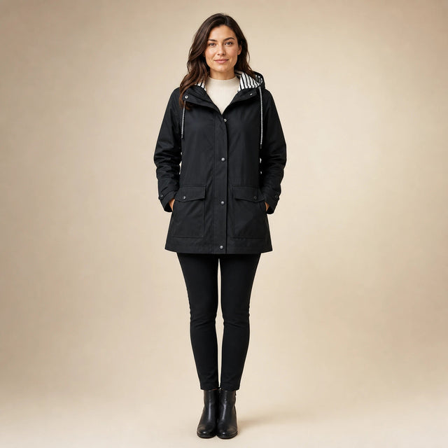Riley | Women's Hooded Rain Jacket, Windproof Shell in Black, view 1