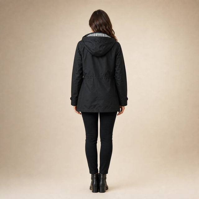 Riley | Women's Hooded Rain Jacket, Windproof Shell in Black, view 2