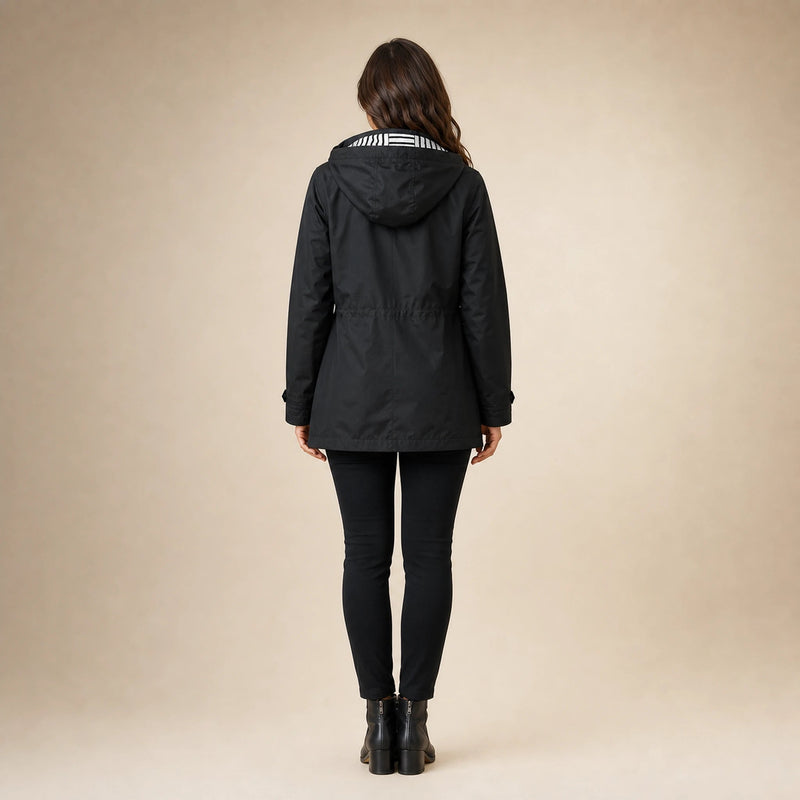 Riley | Women's Hooded Rain Jacket, Windproof Shell in Black, view 2