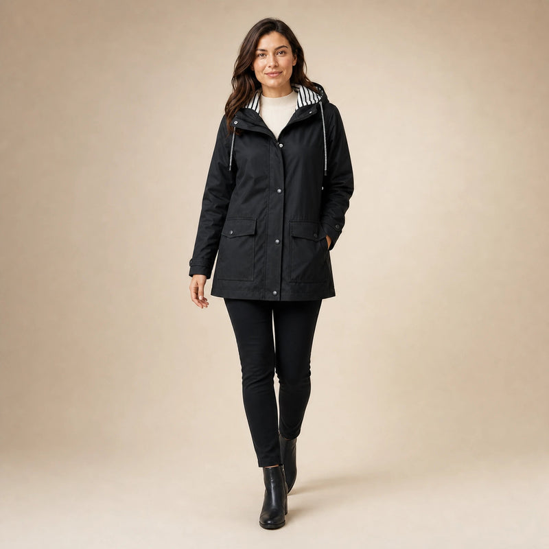 Riley | Women's Hooded Rain Jacket, Windproof Shell in Black, view 3