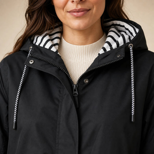 Riley | Women's Hooded Rain Jacket, Windproof Shell in Black, view 4