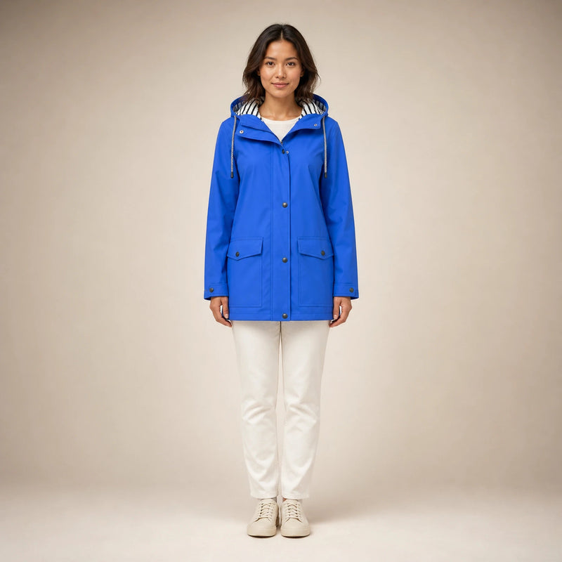 Riley | Women's Hooded Rain Jacket, Windproof Shell in Blue, view 1