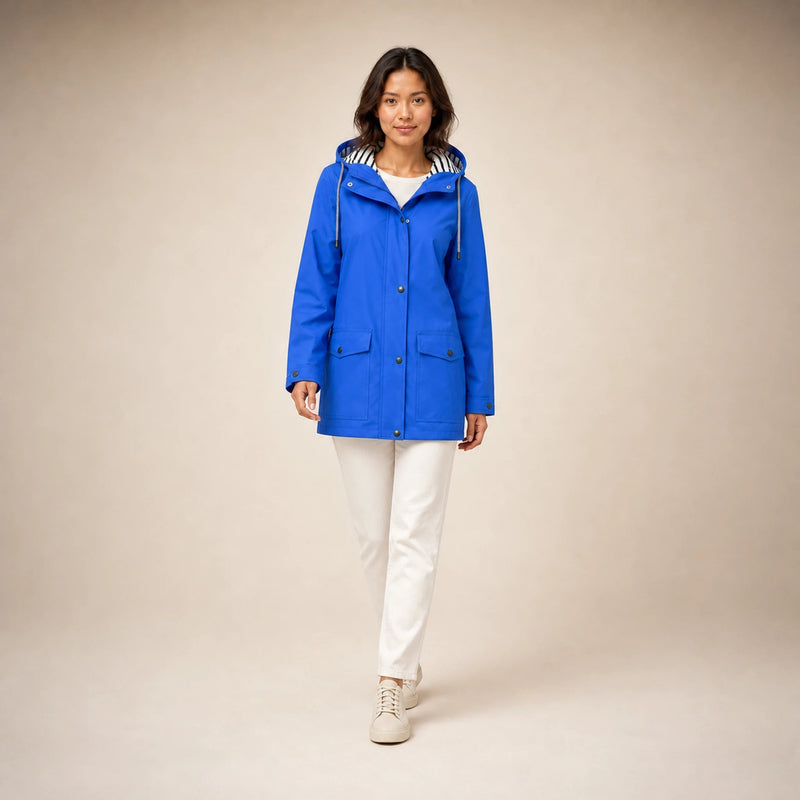 Riley | Women's Hooded Rain Jacket, Windproof Shell in Blue, view 3
