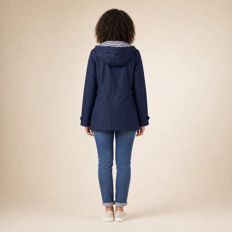 Riley | Women's Hooded Rain Jacket, Windproof Shell in Navy Blue, view 2
