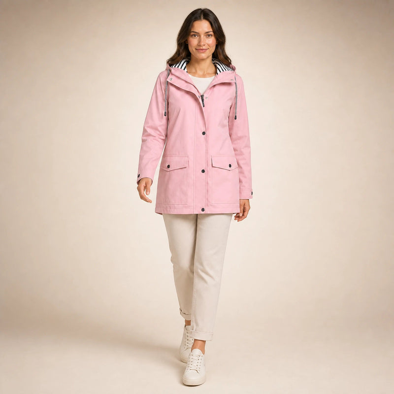 Riley | Women's Hooded Rain Jacket, Windproof Shell in Pink, view 3