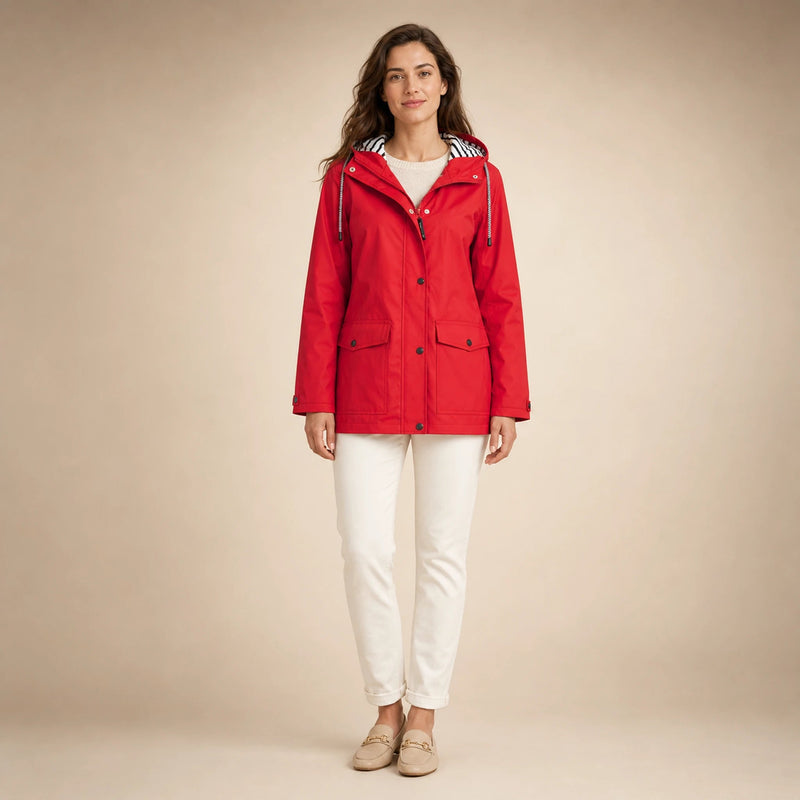 Riley | Women's Hooded Rain Jacket, Windproof Shell in Red, view 1