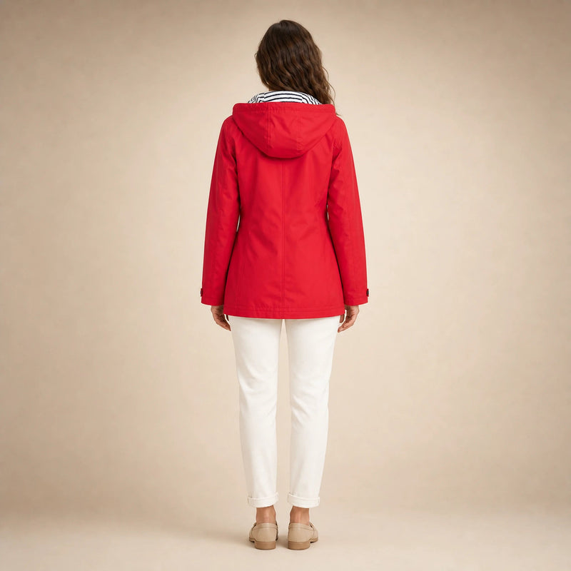 Riley | Women's Hooded Rain Jacket, Windproof Shell in Red, view 2