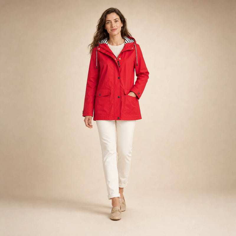 Riley | Women's Hooded Rain Jacket, Windproof Shell in Red, view 3