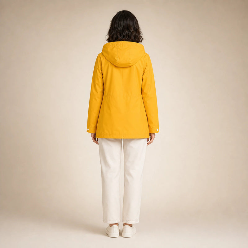 Riley | Women's Hooded Rain Jacket, Windproof Shell in Yellow, view 2